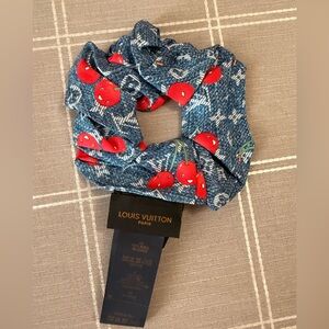Louis Vuitton Denim Cherry Scrunchie blue hair tie accessory women’s fashion